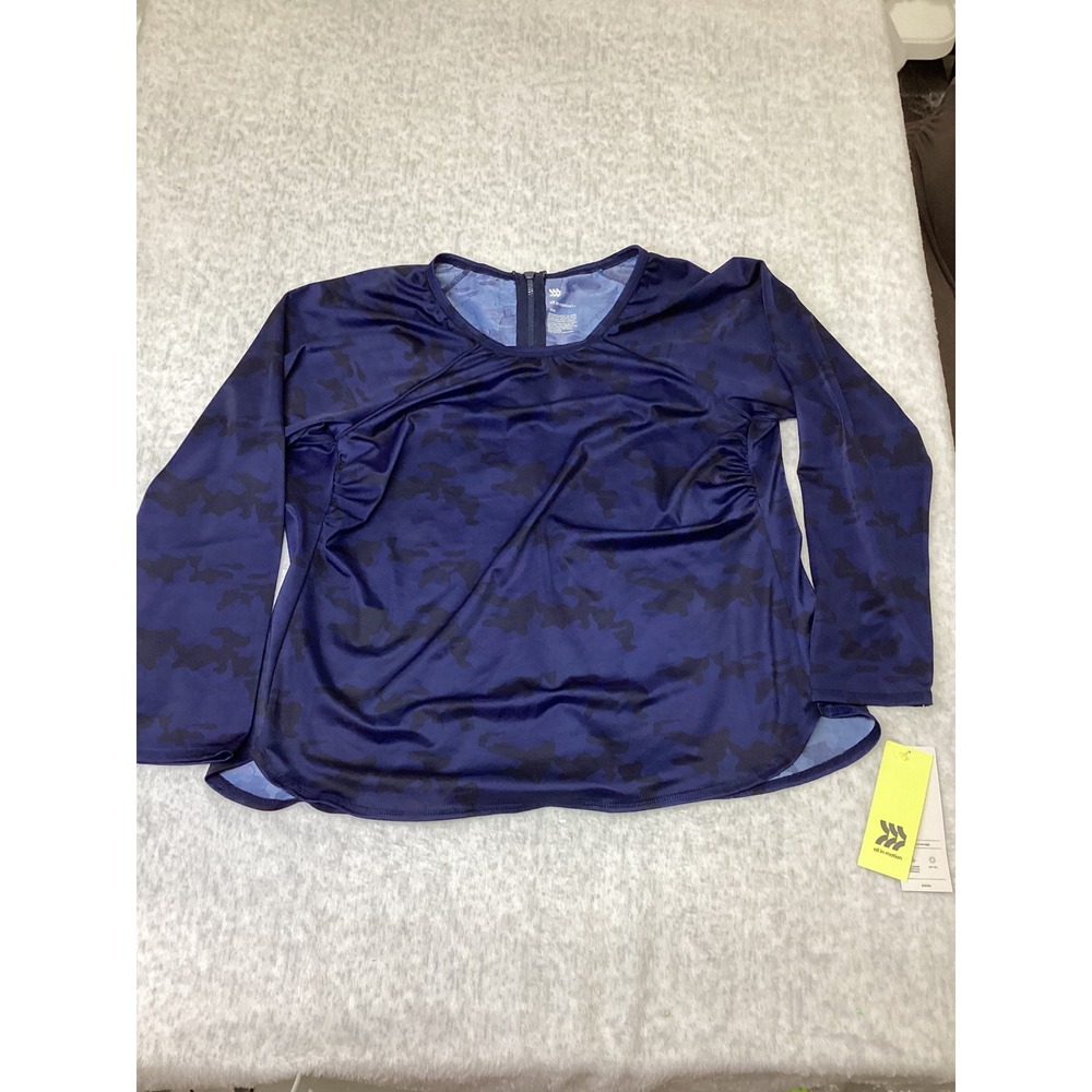 All‎ In Motion Womens 20W Navy Camo Long Sleeve Rash Guard Swim Top UPF 50+ NWT